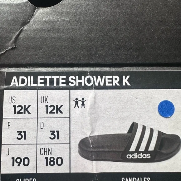 Adidas Adilette Shower K Black and White Slides - Picture 3 of 3